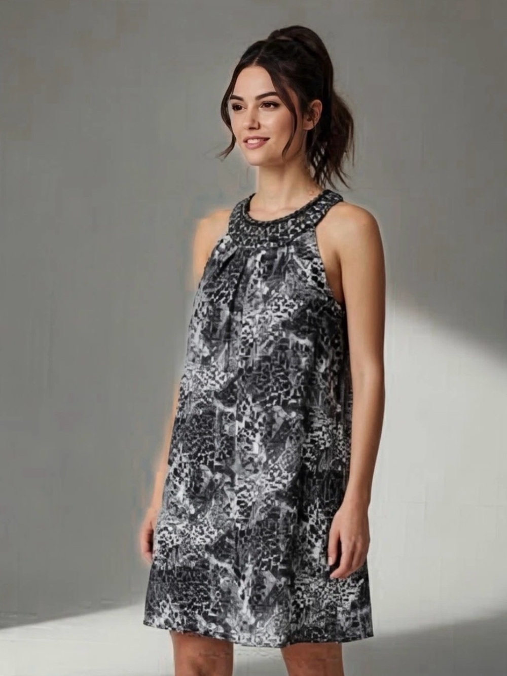 White House Black Market Black and White Printed Mini Dress